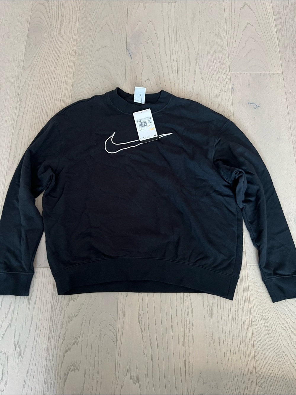 Nike Black Crewneck Sweatshirt with White Swoosh Outline